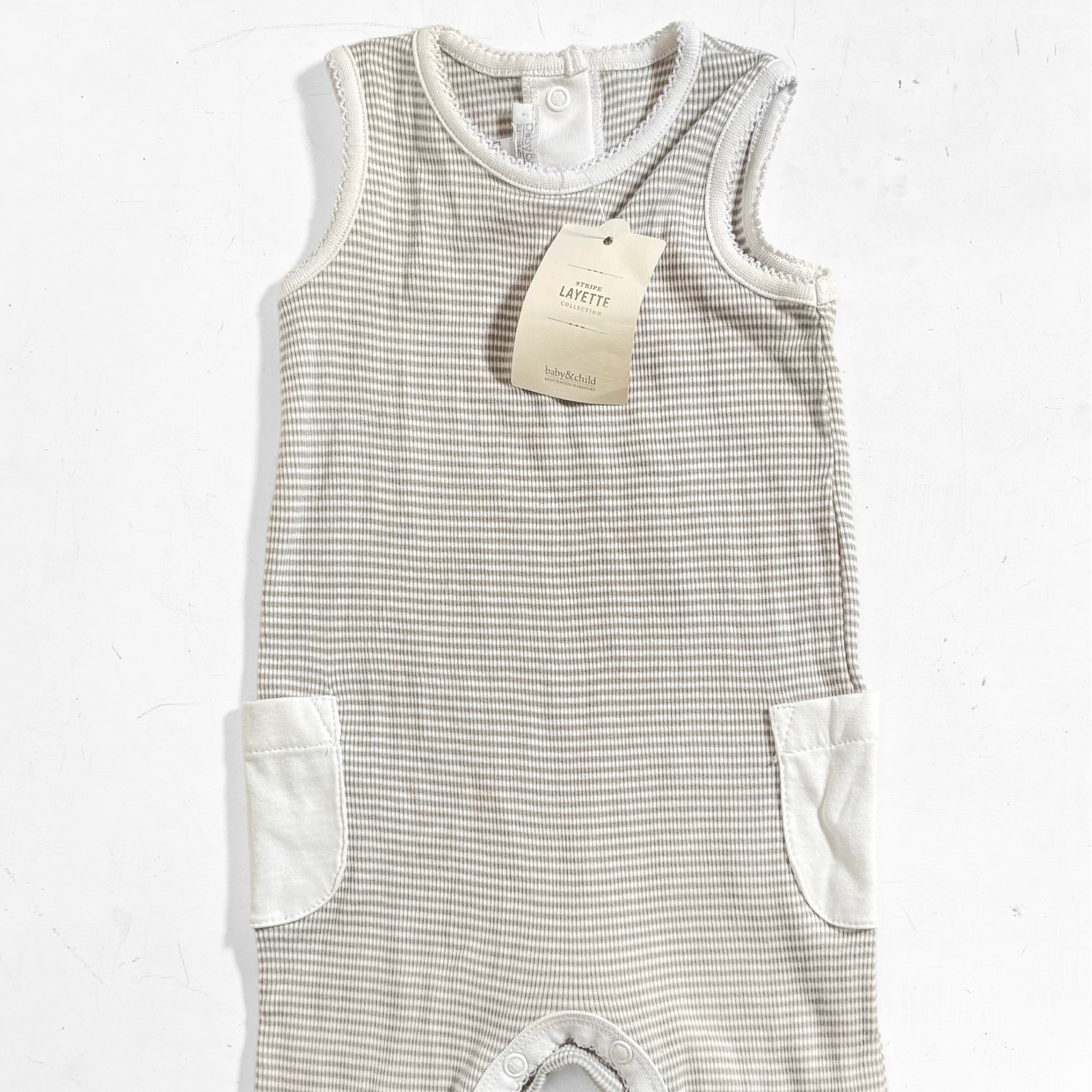 Restoration Hardware Baby & Child New Stripe Layette Romper 6-12m Neutral — image 4 of 6